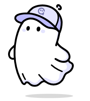 Aave ghost mascot with a purple cap, cartoon style, on white background
